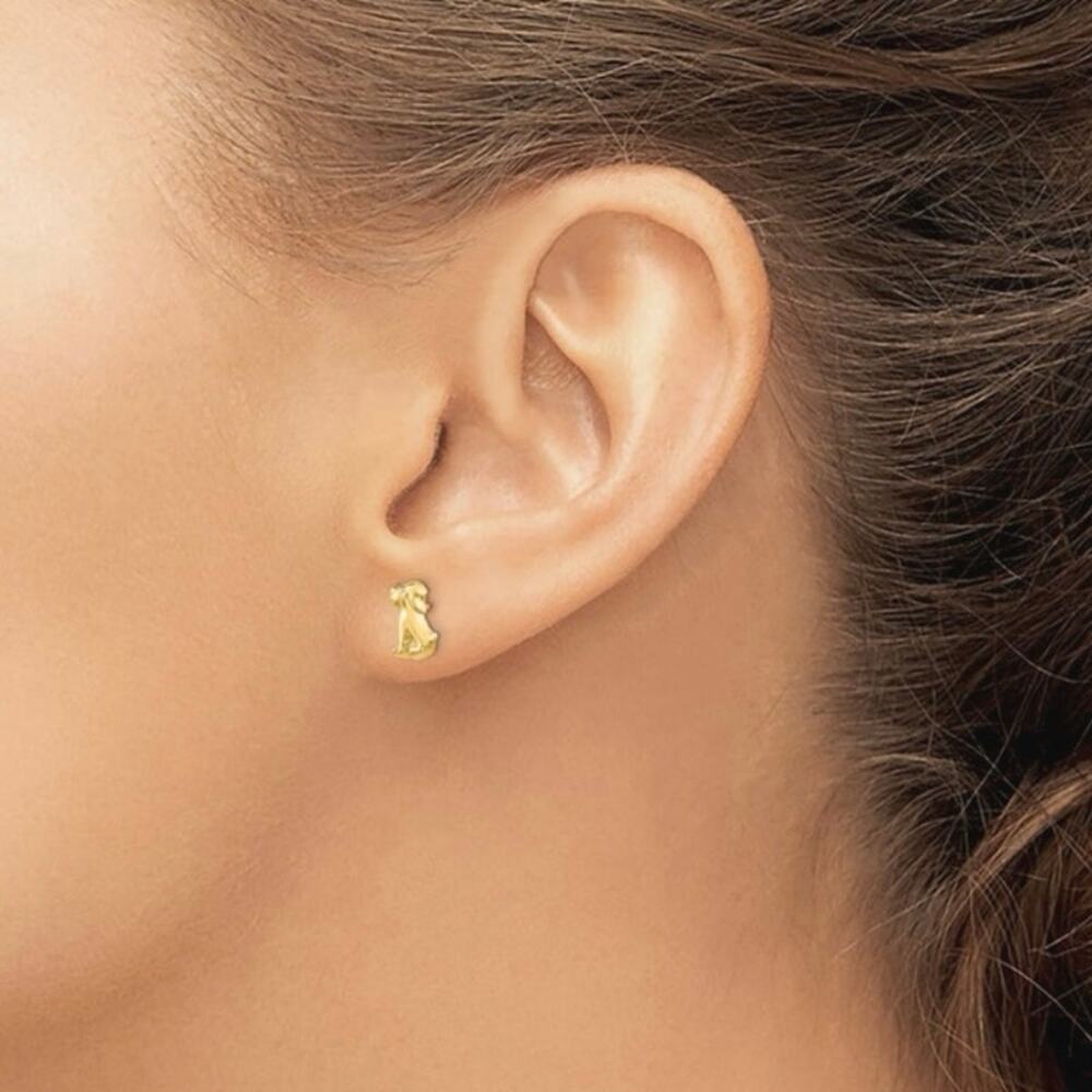14k Yellow Gold High Shine Sitting Animal Dog Puppy Pup Stud Earrings - Picture 2 of 9